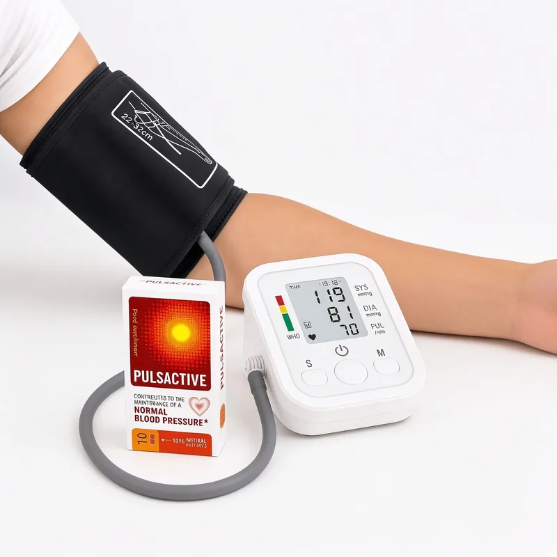 Medição regular da tensão arterial com tensiómetro e suporte de Pulsactive